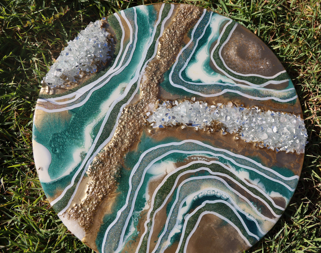 Dark Green and Floating Gold  Resin Geode Board