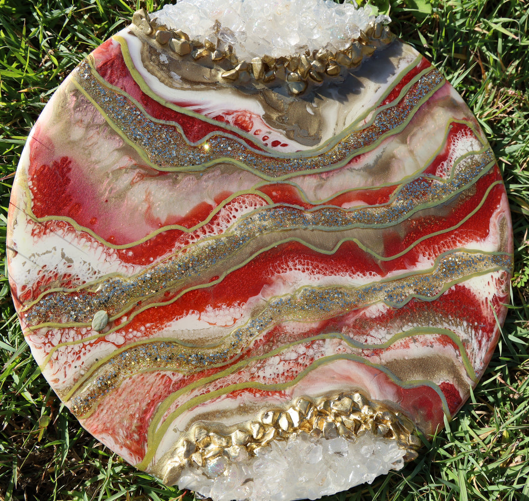 Red Wine and Floating Gold  Resin Geode Board
